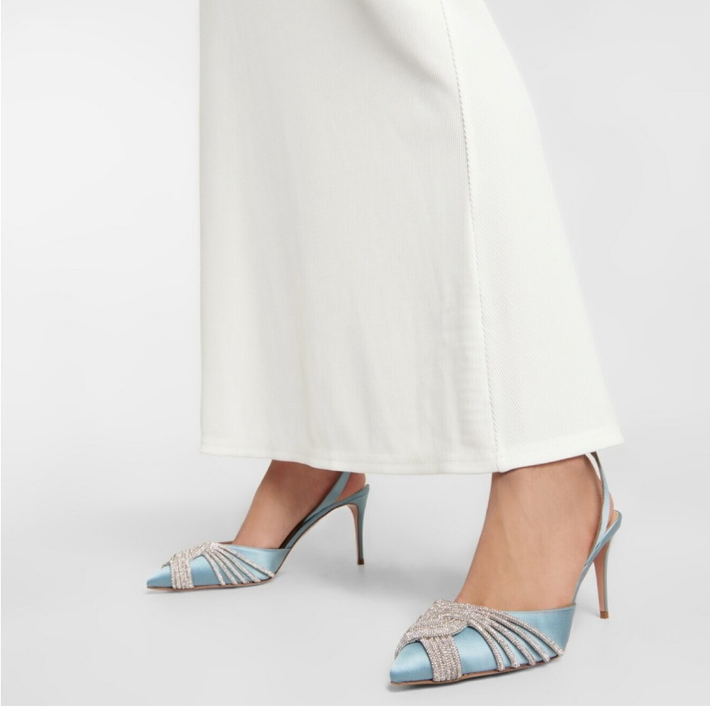 NEW NIB Aquazzura Gatsby Sling 75 embellished satin pumps Heels